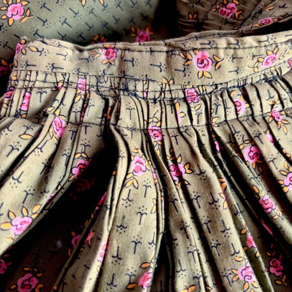 Hand Made Green & Pink Sprig Print Floral Cotton Full Folk Dance Skirt - Picture 8 of 12